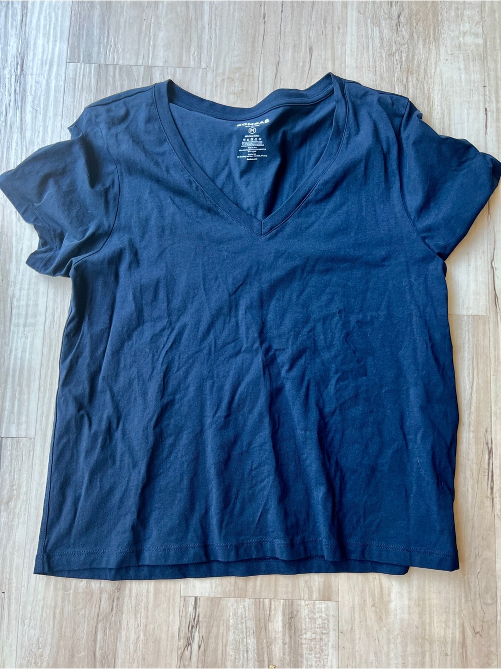 Bombas 100% Pima Cotton V-Neck Tee Shirt Navy Blue Medium M
